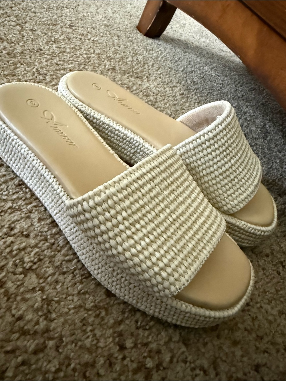 Neutral Woven Slide Sandals - Cream
